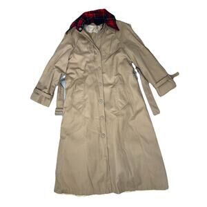 Vintage 80s Peabody House Brown Tan Trench Long Jacket Retro Size 9